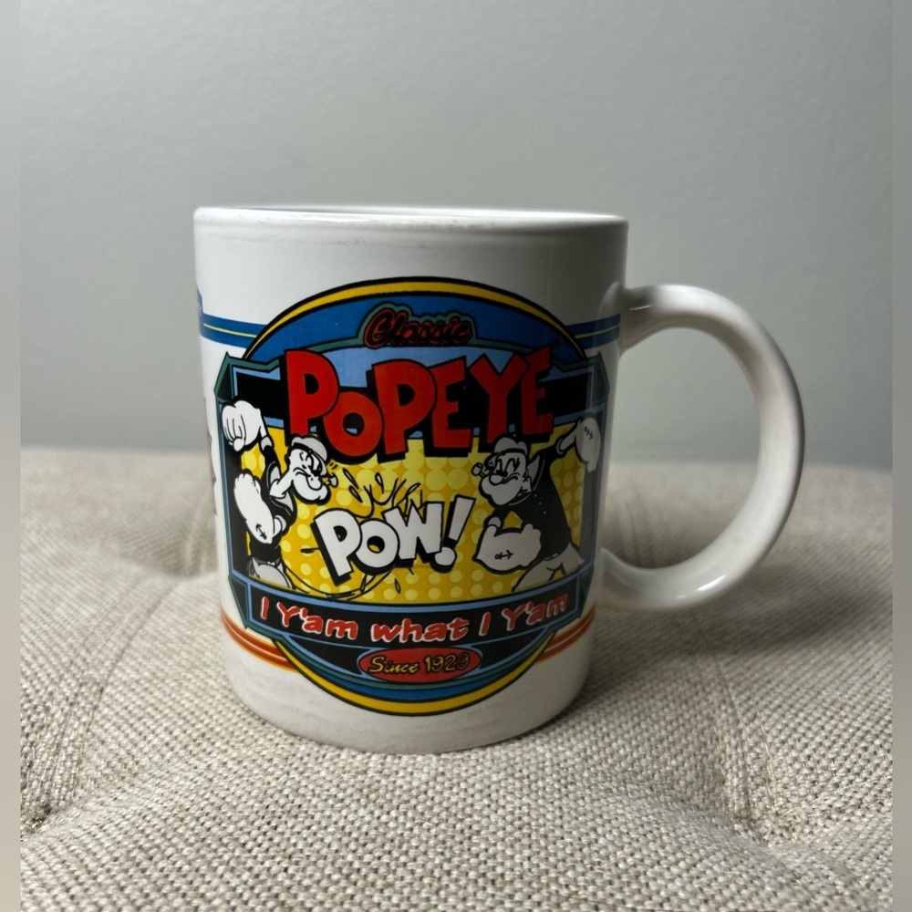 Vintage Popeye Since 1929 I Am What I Yam White Coffee Mug Cup Cartoon Ceramic